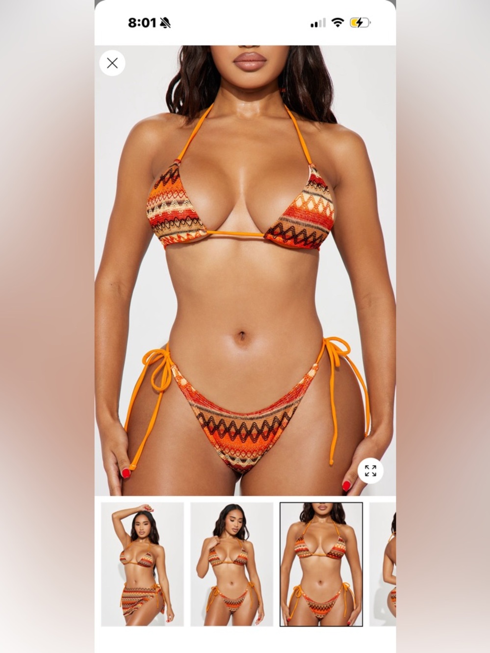 Colorful Patterned Crocheted 3 pc Swim Set